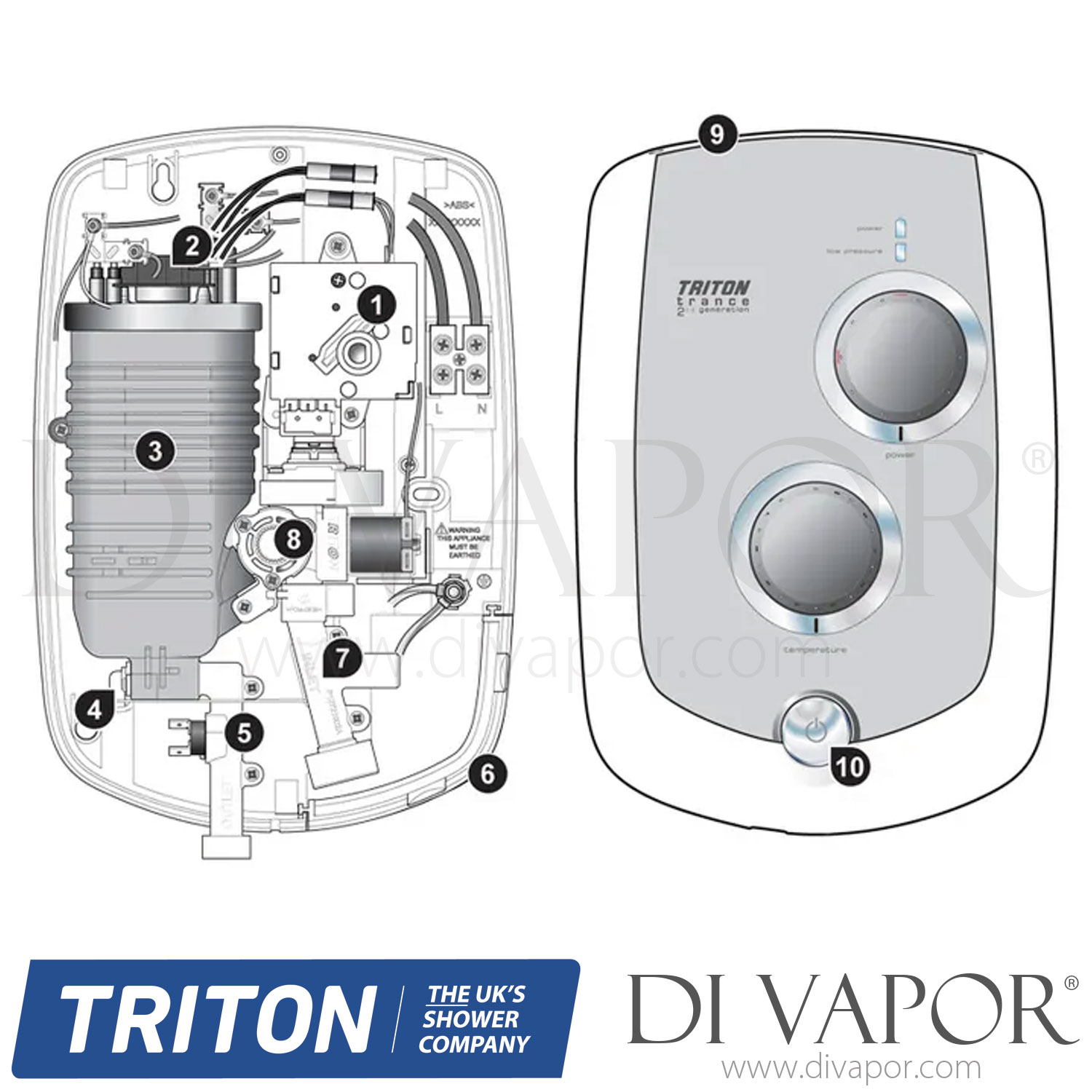 Triton Trance 2 Electric Shower White/Satin Spare Parts TR DV 218